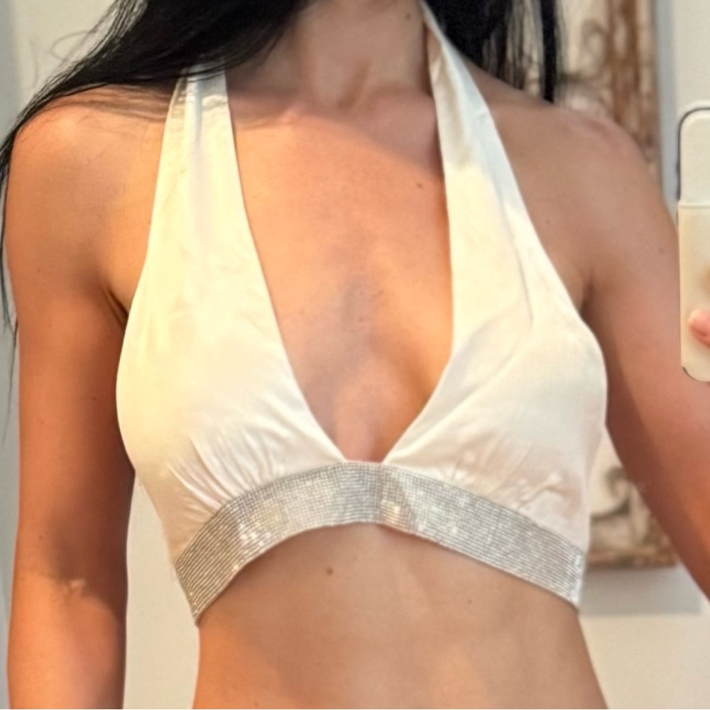 Zara Cream and Silver Crop Top with beads accent